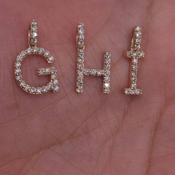 14Kt Gold Initial Letter 0.36 Ct Lab Grown Diamond Pendant - Picture 3 of 10